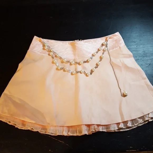 Bebe peach a-line linen mini skirt w/ lining/tulle - Picture 7 of 7